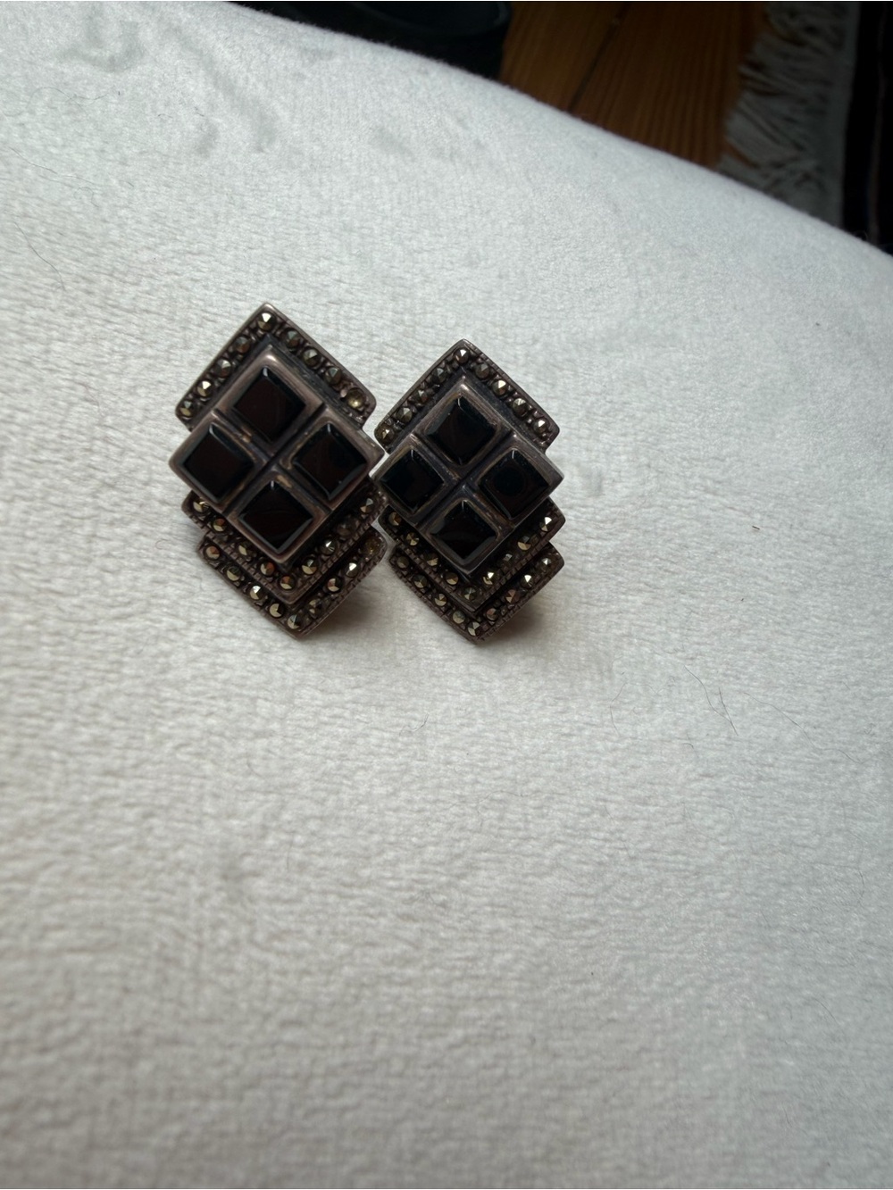 Silver & Onyx Vintage Art Deco Stud Earrings- 1940’s